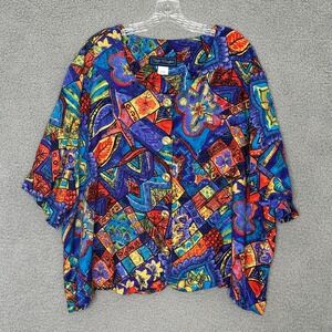 Maggie Mcnaughton Blouse Size 30W Colorful Abstract Art to Wear‎ Button Up Top